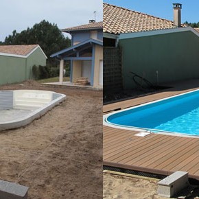 Terrasse autour d'une piscine à Soustons plage